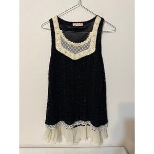 DARI MEYA SLEEVELESS BLACK SEQUENCE WITH IVORY RUFFLES TOP small